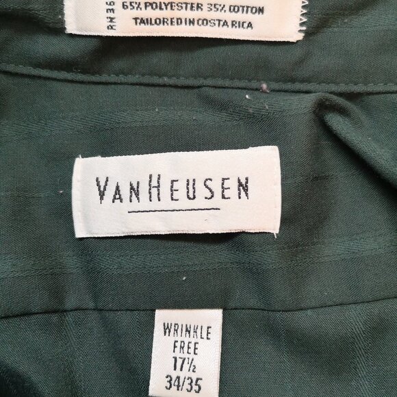Van Heusen Men's Size 17.5 Dark Green Wrinkle Free Button Front & Cuffs Shirt - Picture 3 of 5